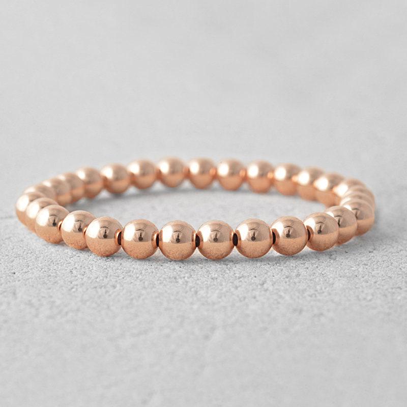 14kt Gold Filled 6mm Beaded Stacking Bracelet for Women - Stretch Fit Tarnish-Free Waterproof