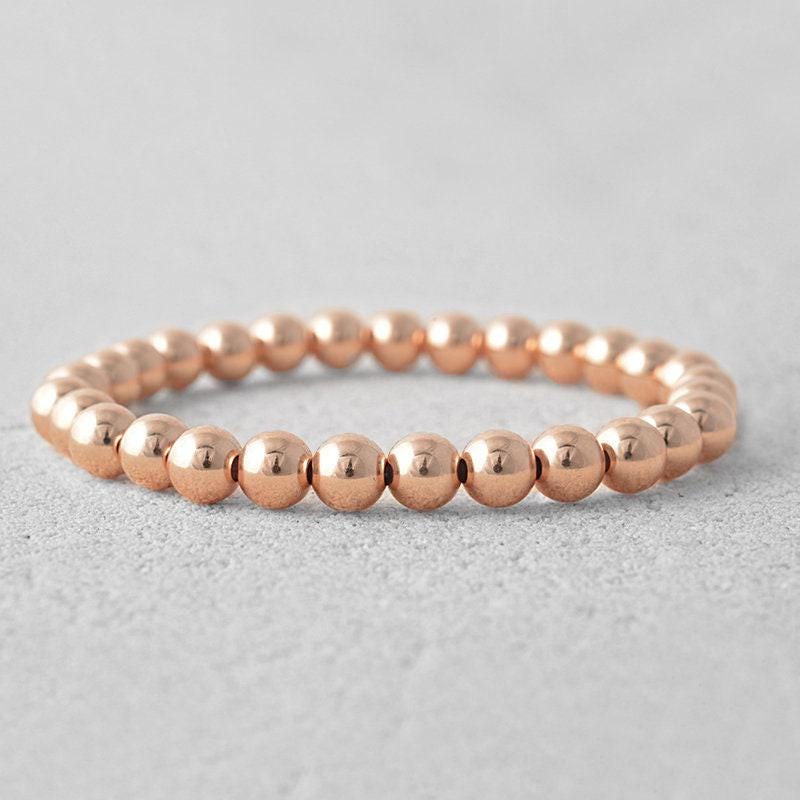 14kt Gold Filled 6mm Beaded Stacking Bracelet for Women - Stretch Fit Tarnish-Free Waterproof