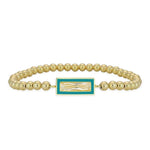 14kt Gold Filled CZ Pendant Bracelet - Beaded Stretch Stackable - Rectangular Design with Enamel