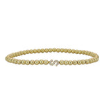 Customized Initial Letter Bracelet, Gold Filled Beaded & Cubic Zirconia Stones Stretch Bracelet for Gift