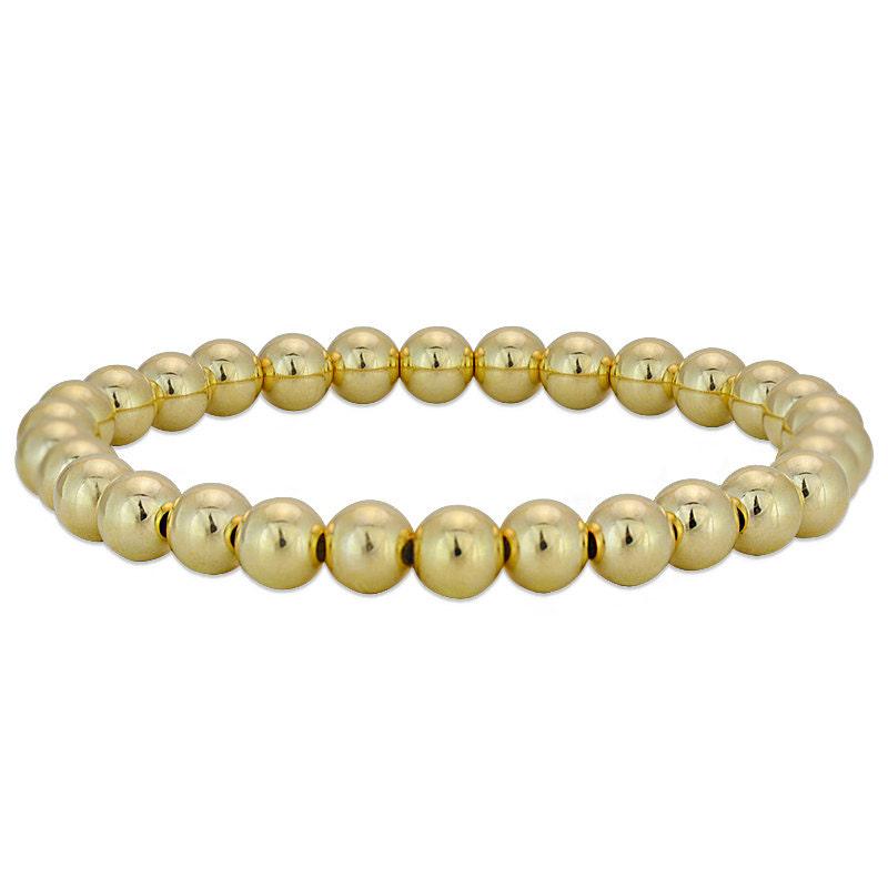 14kt Gold Filled 6mm Beaded Stacking Bracelet for Women - Stretch Fit Tarnish-Free Waterproof