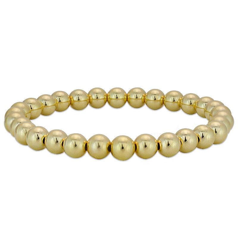 14kt Gold Filled 6mm Beaded Stacking Bracelet for Women - Stretch Fit Tarnish-Free Waterproof