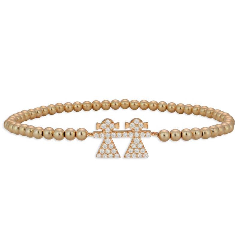Sisters Pendant Gold Filled Beaded Bracelet with CZ Accents - Stretch Fit and Stackable - Handmade Jewelry