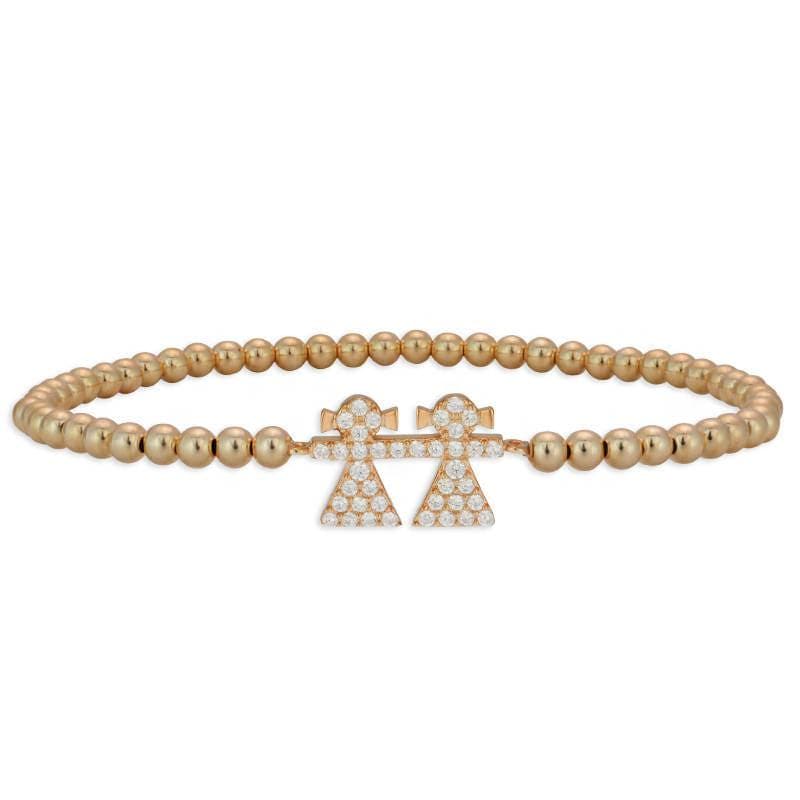 Sisters Pendant Gold Filled Beaded Bracelet with CZ Accents - Stretch Fit and Stackable - Handmade Jewelry