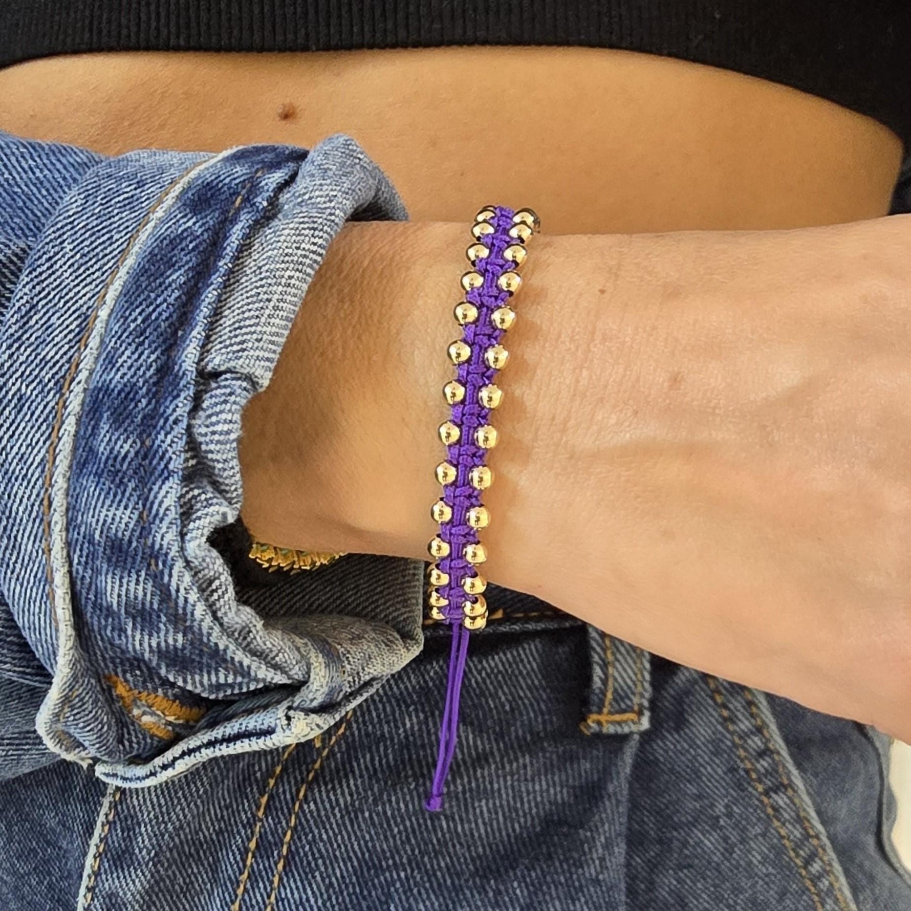 14kt Gold Filled Beaded Bracelet | Adjustable Color Cord | Tarnish-Free Jewelry Gift for Women