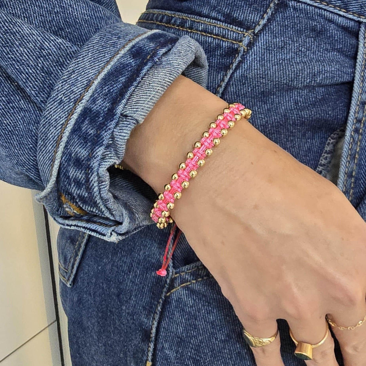 14kt Gold Filled Beaded Bracelet | Adjustable Color Cord | Tarnish-Free Jewelry Gift for Women