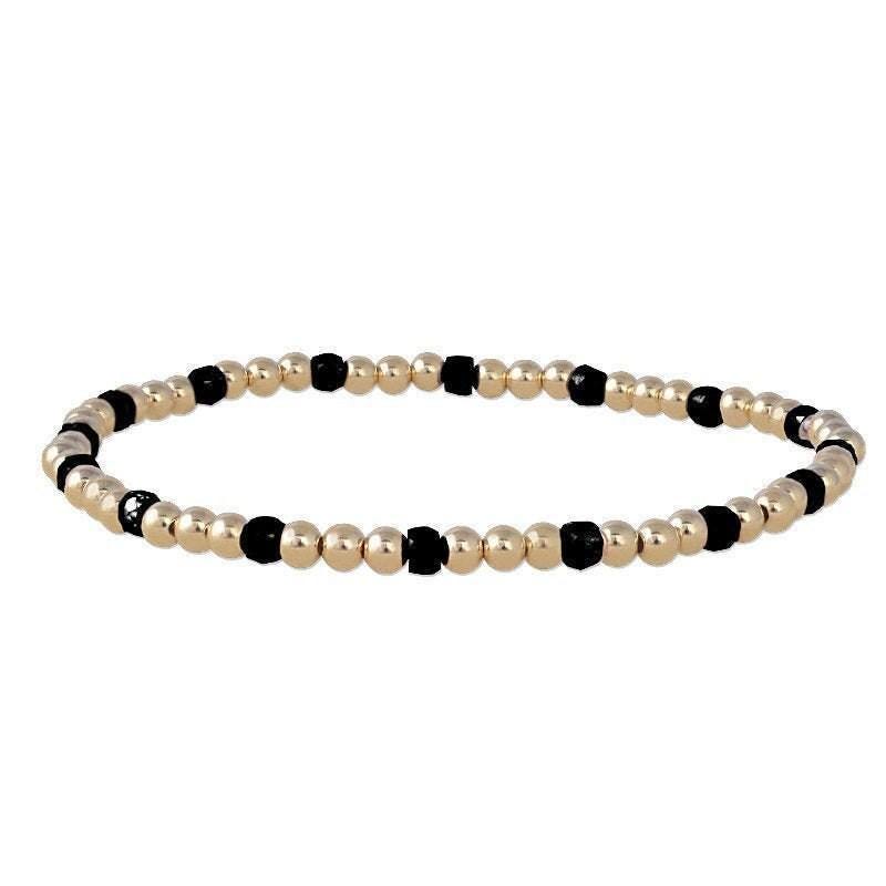 Stretch Beaded Bracelet: Semi-Precious Stones - Gold Filled Shine
