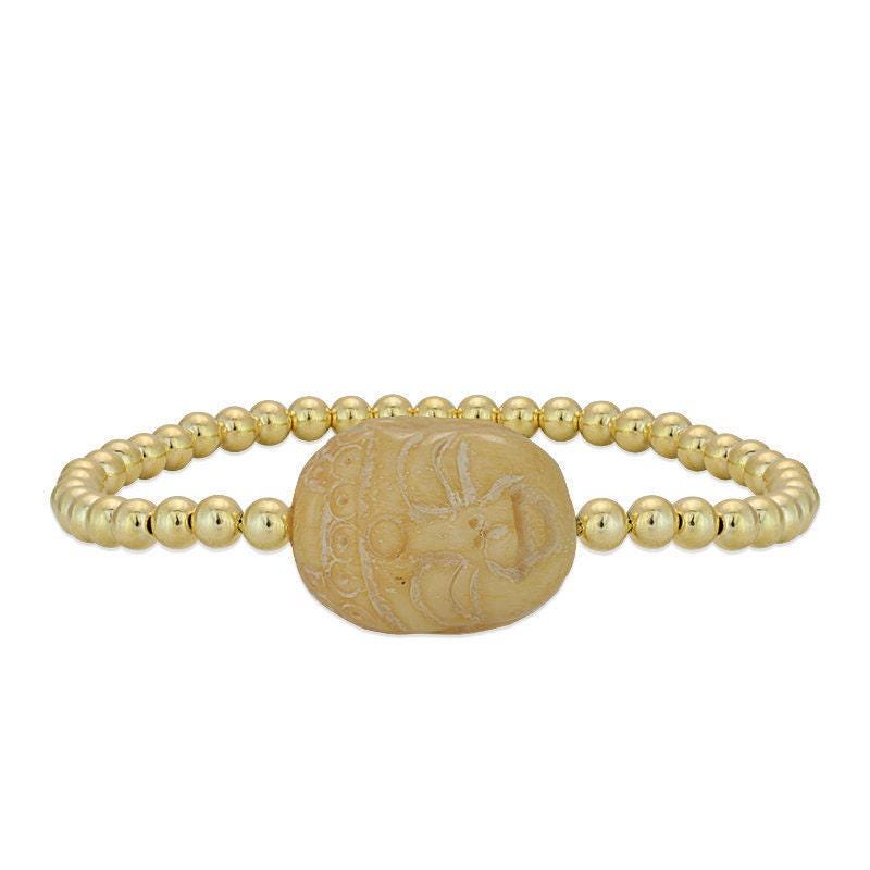 Spiritual Gold Filled Bracelet, Buddha Charm, Stretch Fit, Tarnish Free