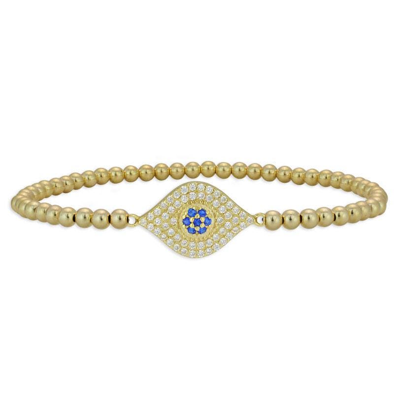 Elegant 14kt Gold Filled Evil Eye Protection Bracelet - Tarnish-Free - Good Luck Pendant - Stretch Beaded Design
