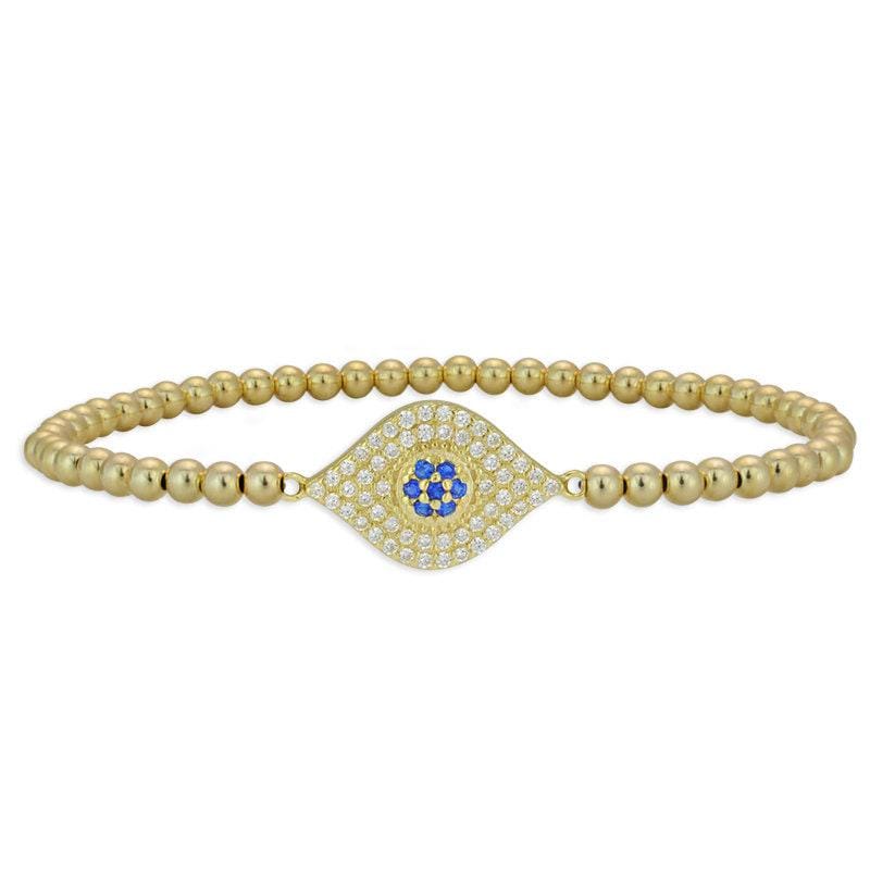 Elegant 14kt Gold Filled Evil Eye Protection Bracelet - Tarnish-Free - Good Luck Pendant - Stretch Beaded Design