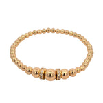 Adjustable Gold Filled Beaded Bracelet with Round CZ Pendant - Stretch Stacking Bracelet for Women