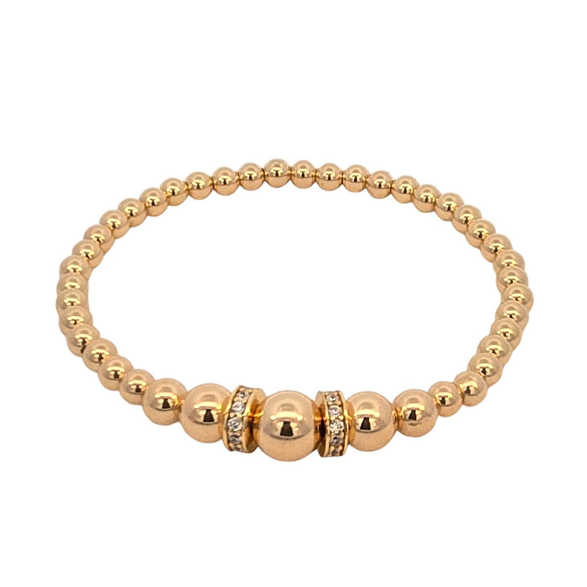 Adjustable Gold Filled Beaded Bracelet with Round CZ Pendant - Stretch Stacking Bracelet for Women