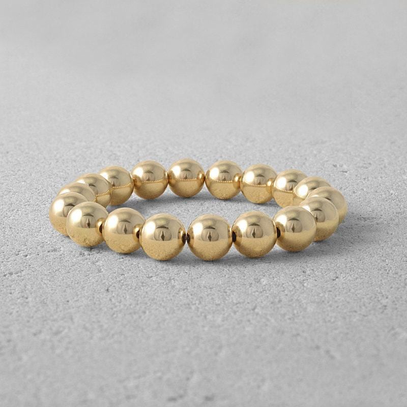 10mm 14kt Gold Filled Beaded Stretch Bracelet - Tarnish-Free Waterproof Jewelry for Women