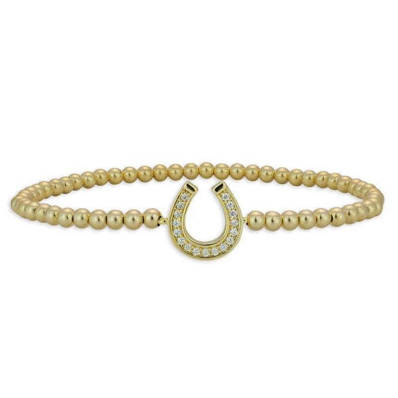 Horseshoe Gold Filled Beaded Stacking Bracelet - Good Luck Stretch Bracelet