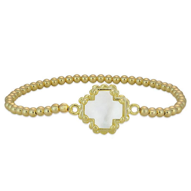 Gold Filled Beaded Cross Stacking Bracelet - Mother of Pearl Cross Pendant Bracelet - Perfect Gift