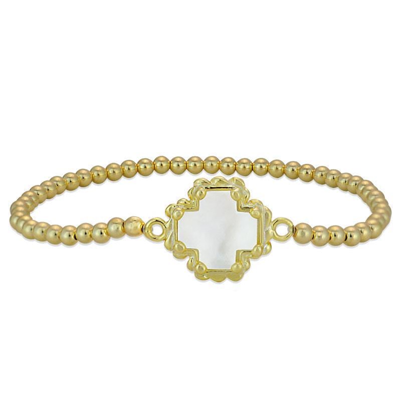 Gold Filled Beaded Cross Bracelet: Mother of Pearl Pendant