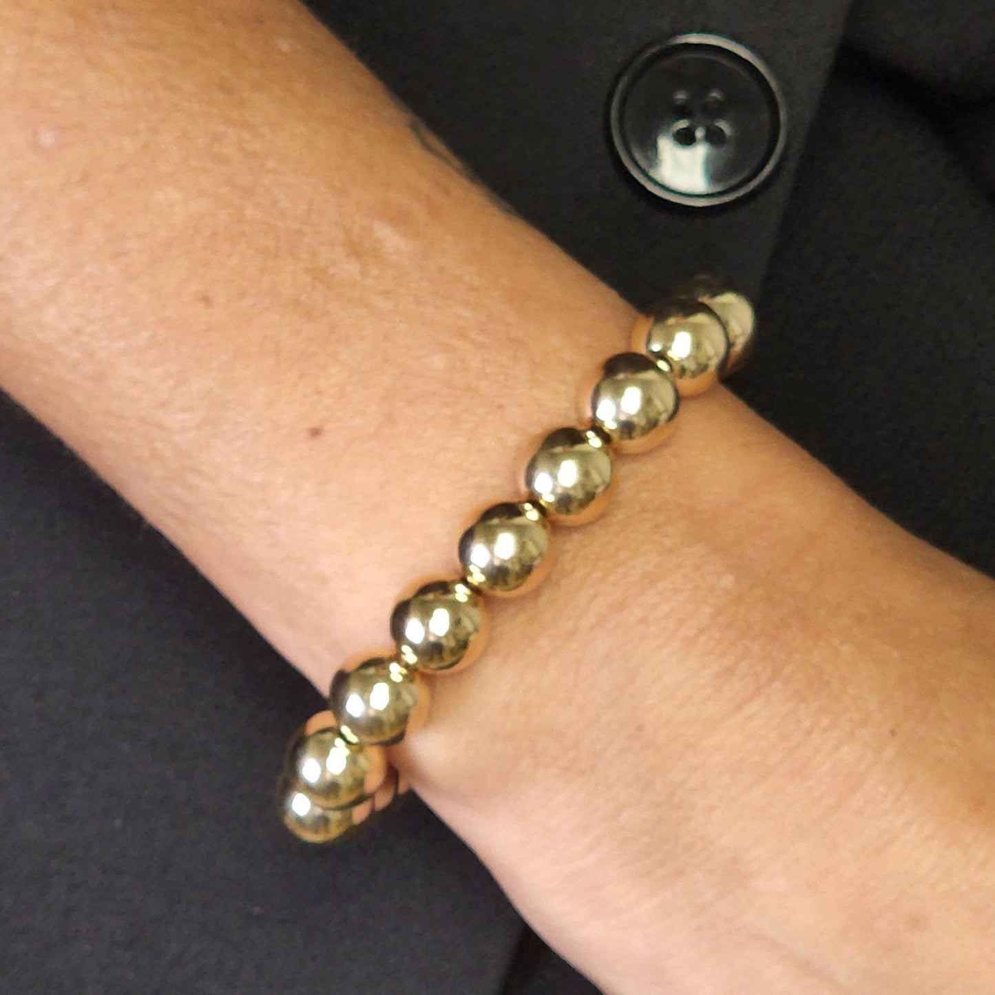 10mm 14kt Gold Filled Beaded Stretch Bracelet - Tarnish-Free Waterproof Jewelry for Women