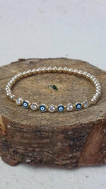 Stackable Gold Filled Evil Eye Bracelet (Tarnish-Free, Stretch Fit)