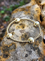 Gold Filled 3mm Stackable Beads Bracelet with 10mm Lentil Beads - Boho Hippie Style Flat Bead Tarnish Free Stretch Layering Bracelet