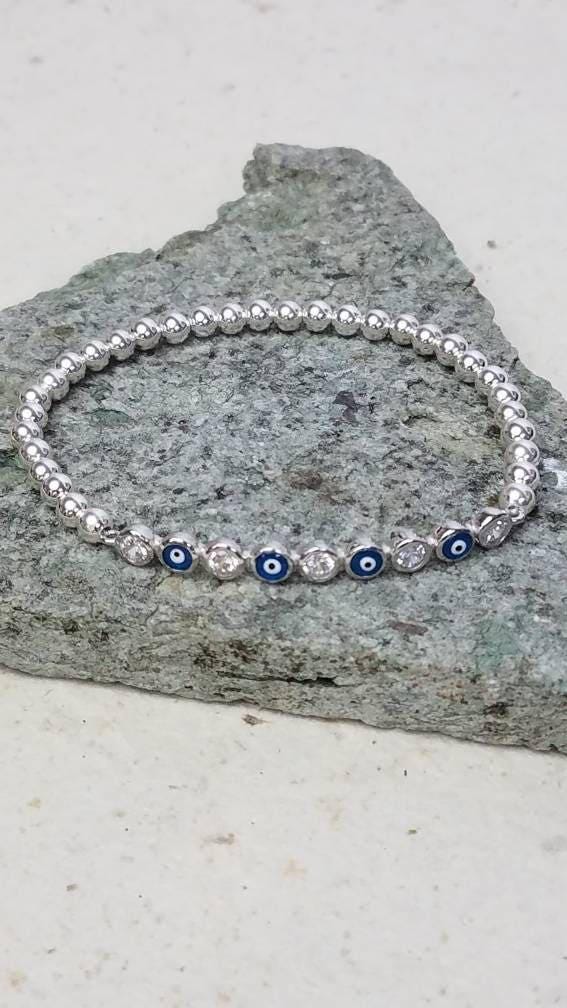 Stackable Gold Filled Evil Eye Bracelet (Tarnish-Free, Stretch Fit)