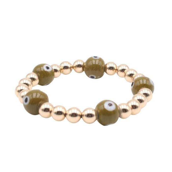 14kt Gold Filled Beaded Evil Eye Bracelet - Non-Tarnish Stretch Bracelet for Good Luck