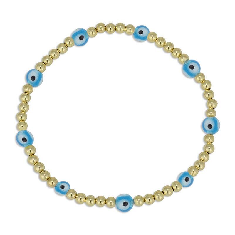 Gold Filled Evil Eye Bracelet for Women - Stackable Good Luck Stretch Beaded Jewelry - Tarnish Free