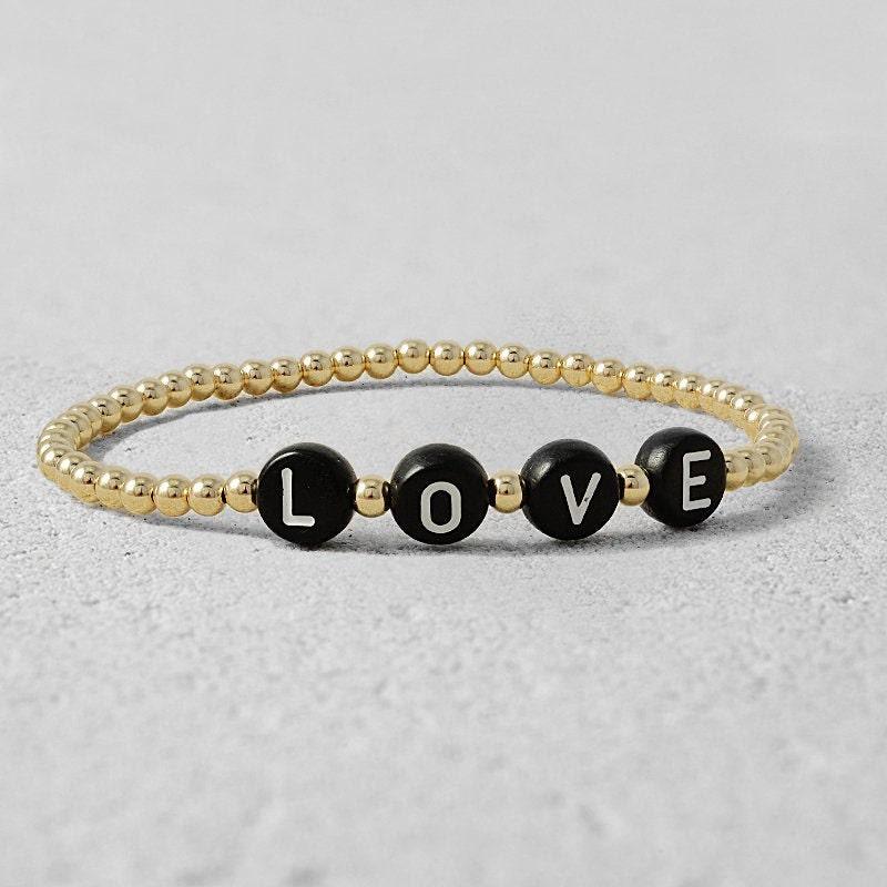 Customizable Gold Filled Beaded Word Bracelet Personalized Stretch Bracelet