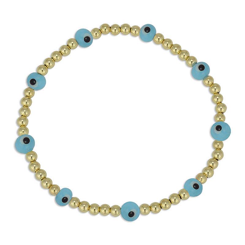 Gold Filled Evil Eye Bracelet for Women - Stackable Good Luck Stretch Beaded Jewelry - Tarnish Free