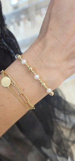 Pearl Bracelet, Silver Bracelet, Gold Ball Bracelet,