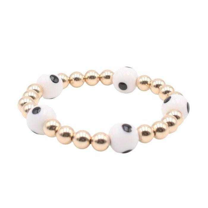 14kt Gold Filled Beaded Evil Eye Bracelet - Non-Tarnish Stretch Bracelet for Good Luck