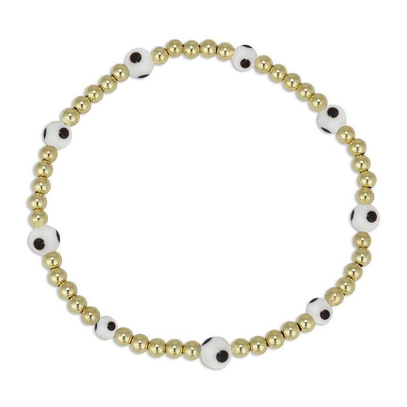 Gold Filled Evil Eye Bracelet for Women - Stackable Good Luck Stretch Beaded Jewelry - Tarnish Free