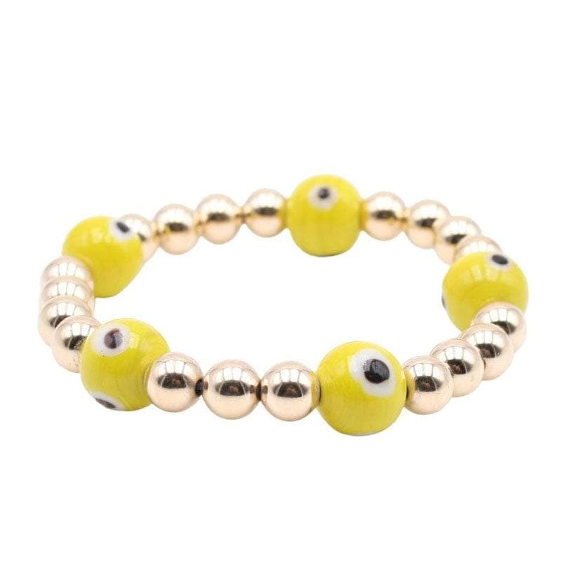 14kt Gold Filled Beaded Evil Eye Bracelet - Non-Tarnish Stretch Bracelet for Good Luck