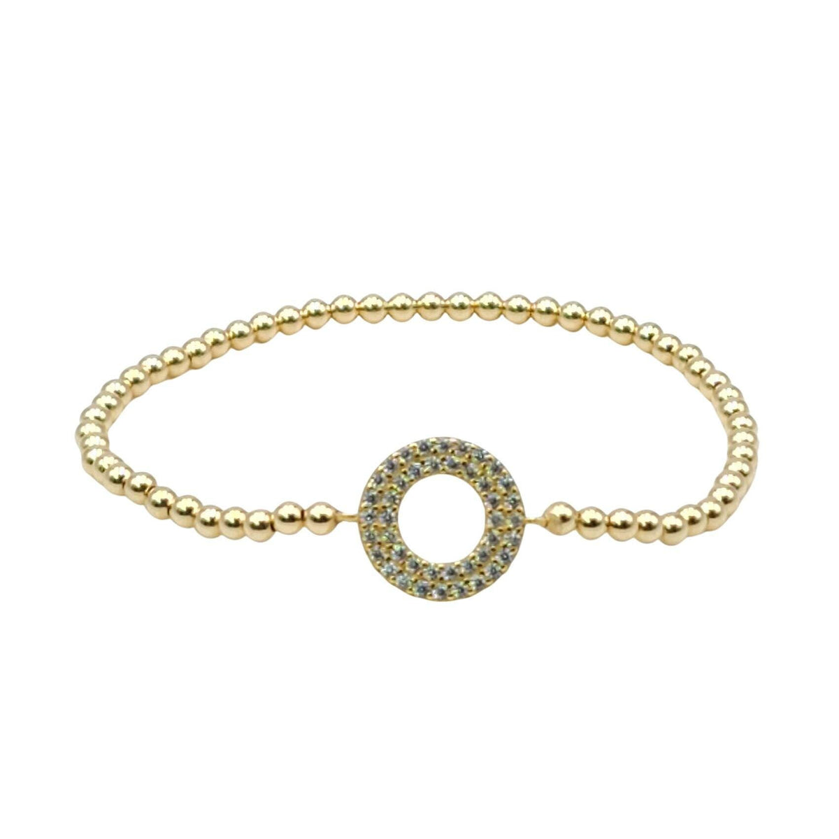 Doughnut Pendant Gold Filled Stacking Bracelet - Stretch Fit Beaded Stackable Jewelry for Her