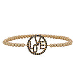 Gold Filled Love Pendant Bracelet with Cubic Zirconia Detail - Stackable Beaded Design for Her