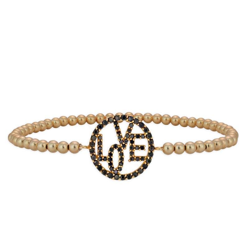 Gold Filled Love Pendant Bracelet with Cubic Zirconia Detail - Stackable Beaded Design for Her