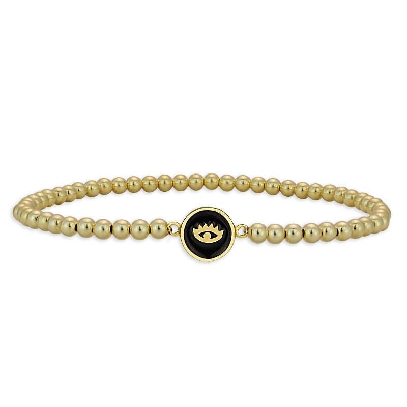 Gold Filled Beaded Bracelet, Evil Eye Charm, Protection Jewelry