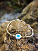 Mother of Pearl Evil Eye Gold Filled Bracelet, Good Luck Eye , Isabella Celini, Gold Filled Beaded, Stacking Bracelet, Gift for Women