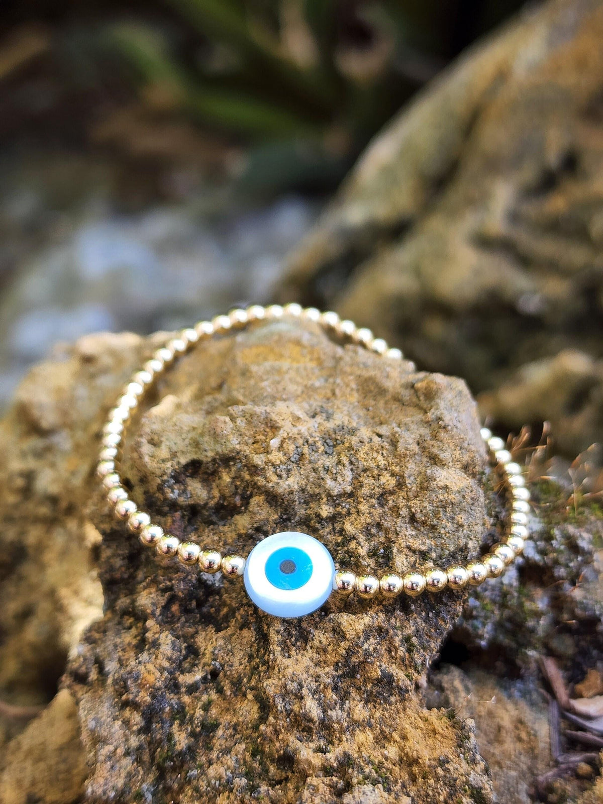 Mother of Pearl Evil Eye Gold Filled Bracelet, Good Luck Eye , Isabella Celini, Gold Filled Beaded, Stacking Bracelet, Gift for Women