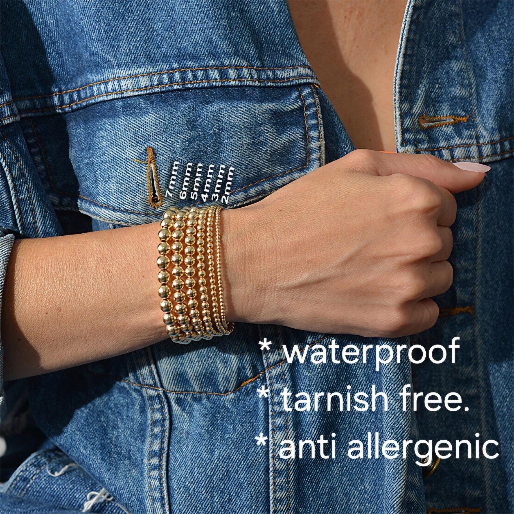 14kt Gold Filled CZ Disc Stretch Beaded Bracelet for Women by Isabella Celini