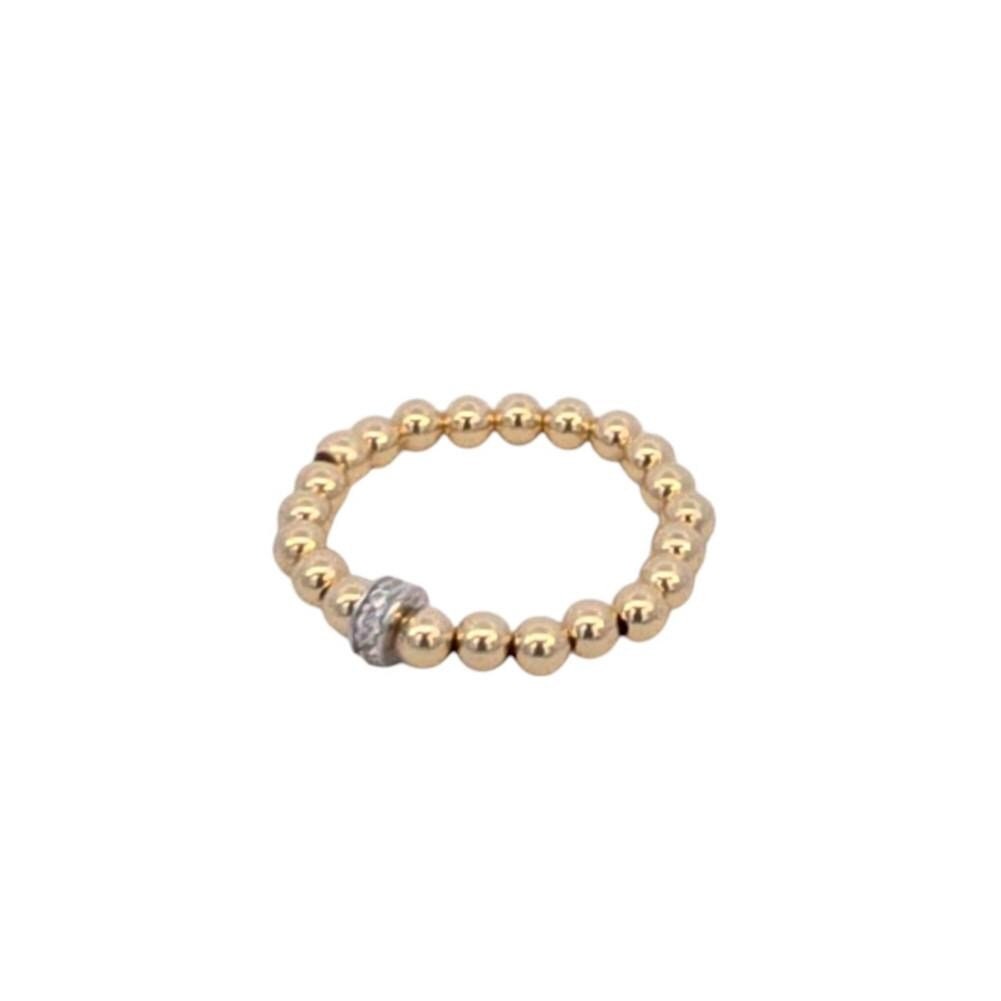 14kt Gold Filled Stacking Ring - CZ Roundel Pendant - Tarnish-Free Woman's Jewelry with 3mm Gold Filled Beads - Stretch for Perfect Fit