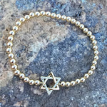 Jewish Bracelet with Gold Filled Beads and Israel Map Charm - Star of David Bracelet for Women