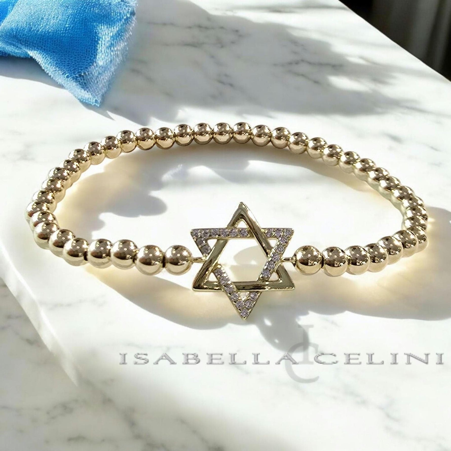 Jewish Bracelet with Gold Filled Beads and Israel Map Charm - Star of David Bracelet for Women