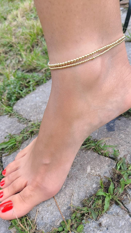 14K Gold Filled 3 mm Beaded Anklet for Women - Tarnish-Free  Waterproof Jewelry