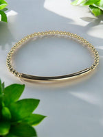 Beaded Stretch Bracelet: Gold Filled Beads with Tube Pendant- Stackable, Waterproof