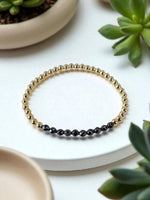 Dainty 14kt Gold Filled Bracelet - Black Hematite Beads, Stretch Fit
