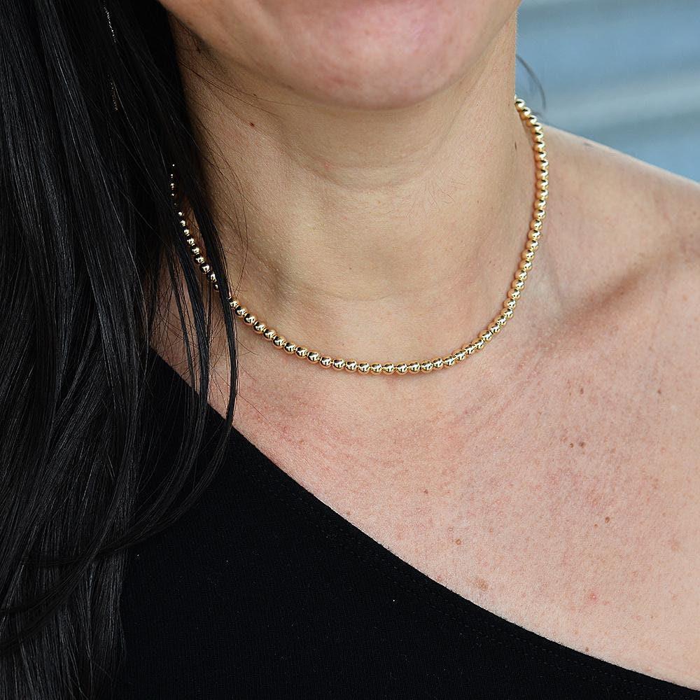 Dainty Bead Necklace, Gold Filled Necklace, Small Bead Necklace,
