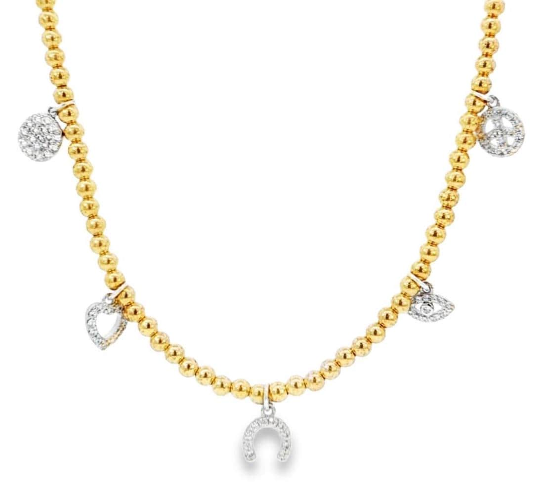 Dainty Gold Filled Multi-Charm Beaded Necklace - Lucky Amulet Charm Necklace - Gift for Woman