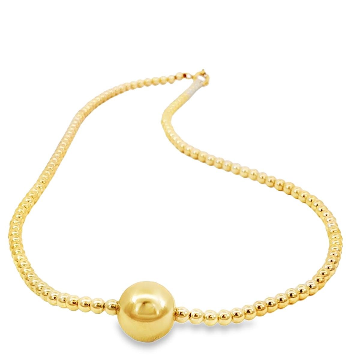 Boho 14kt Gold Filled Necklace with 10mm Gold Filled Bead Centerpiece - Tarnish Free Jewelry