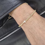 Gold Filled Cross Stretch Bracelet, Beaded with CZ Accent (Tarnish Resistant)