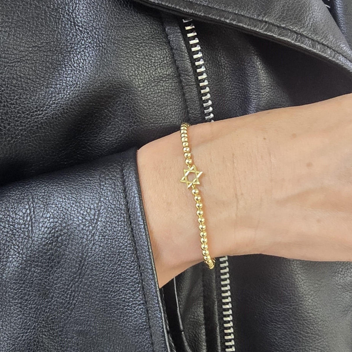 Stackable Gold Filled Bracelet - Star of David Pendant, Stretch Style, Tarnish Free